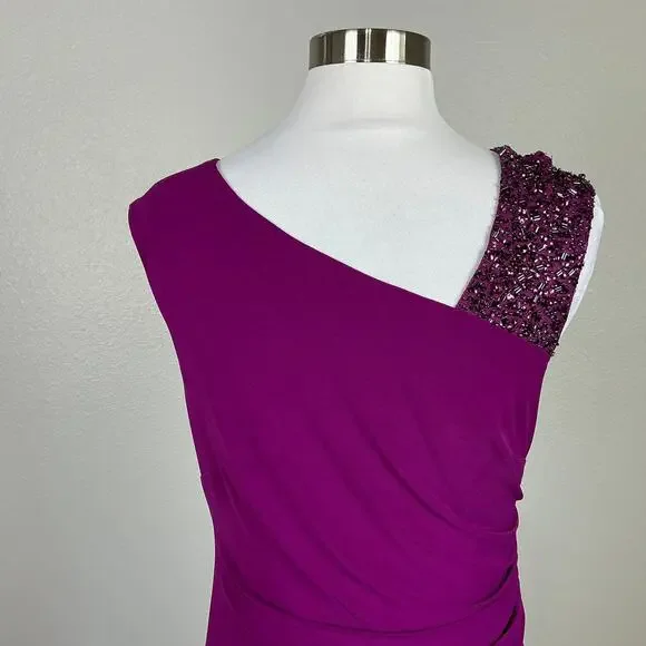Adrianna Papell Beaded Long Column Evening Gown Fuchsia Pink Size 10 Dress - Picture 8 of 12